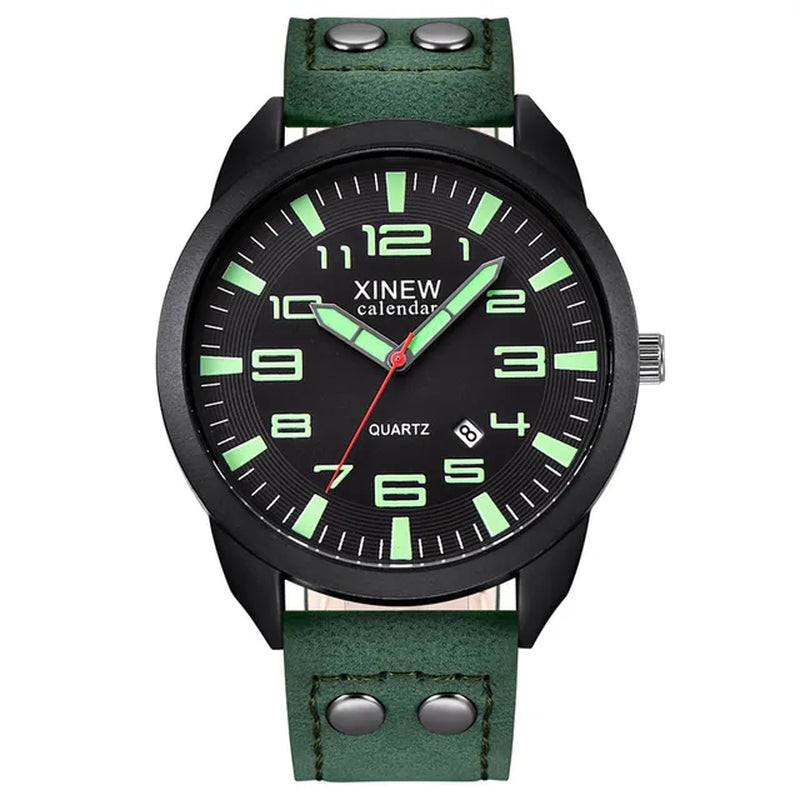 Arabic Numerals Calendar Luminous Dial Outdoor Men'S Casual Quartz Watch Leather Strap Simple Men'S Watch
