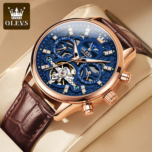 6658 Original Brand Automatic Watch for Men Hollow Out Noctiucent Skeleton Top Luxury Fashion Moon Phase Men'S Wristwatch