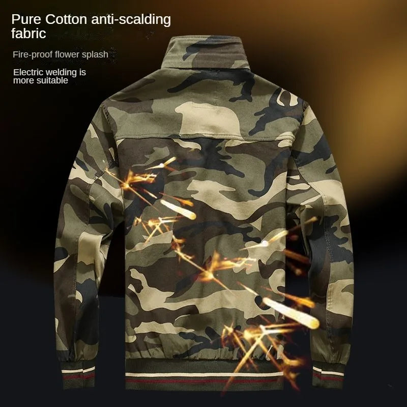 Summer Thin Work Clothes, Men'S Cotton Suit Camouflage Suit Welder'S Breathable Spiral Elastic Labor Protection Clothing