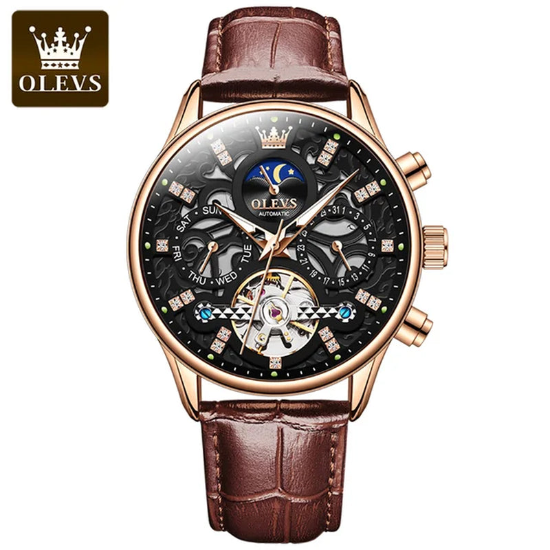 6658 Original Brand Automatic Watch for Men Hollow Out Noctiucent Skeleton Top Luxury Fashion Moon Phase Men'S Wristwatch