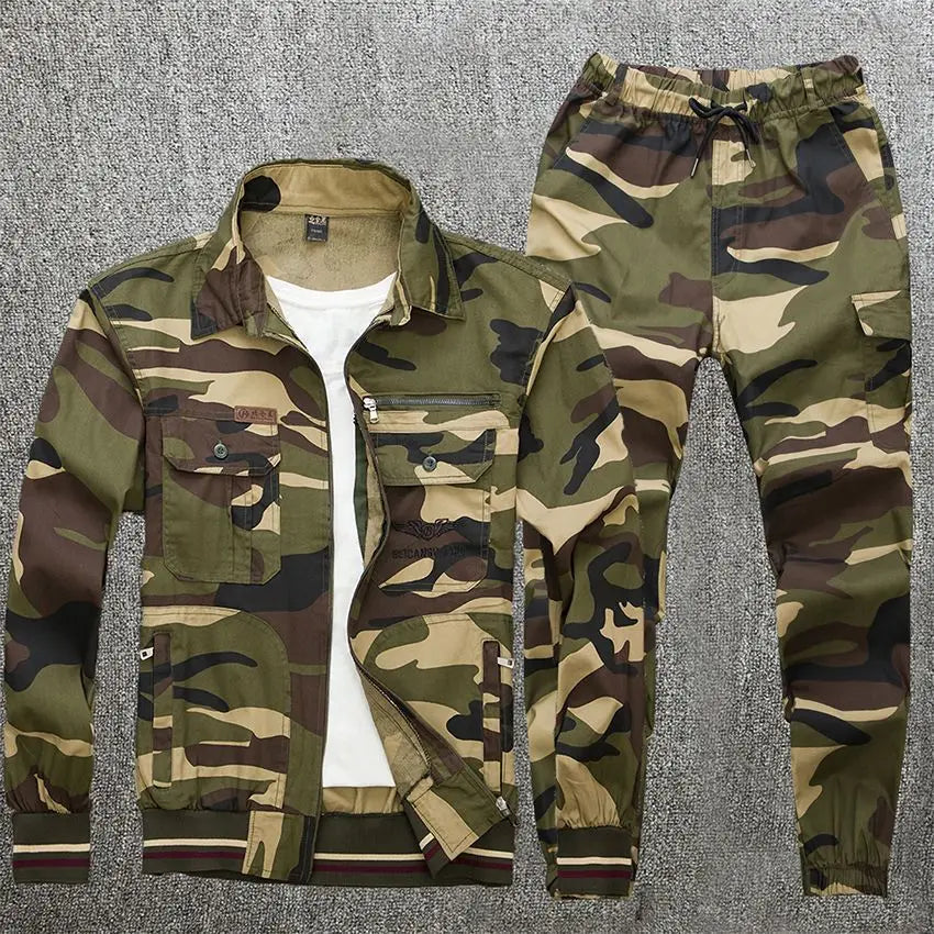 Summer Thin Work Clothes, Men'S Cotton Suit Camouflage Suit Welder'S Breathable Spiral Elastic Labor Protection Clothing