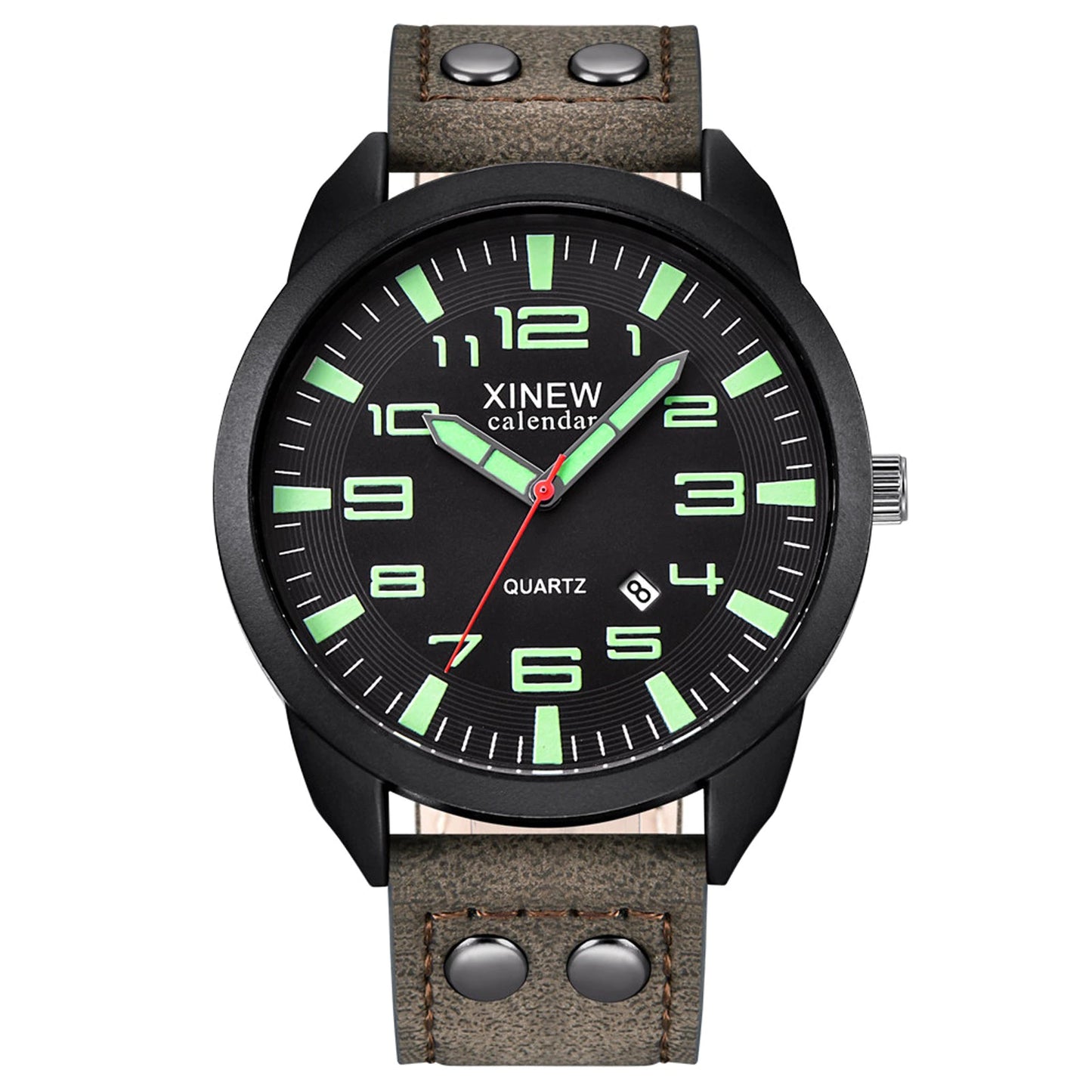 Arabic Numerals Calendar Luminous Dial Outdoor Men'S Casual Quartz Watch Leather Strap Simple Men'S Watch