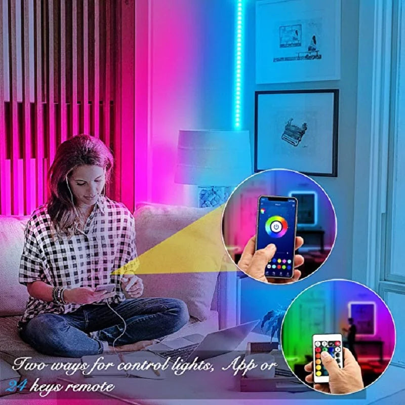 Bluetooth LED Strips SMD5050 Phone Control Neon Ice Lighting with 24Key Lamp for Bedroom Decoration TV Backlight DC5V Room Decor