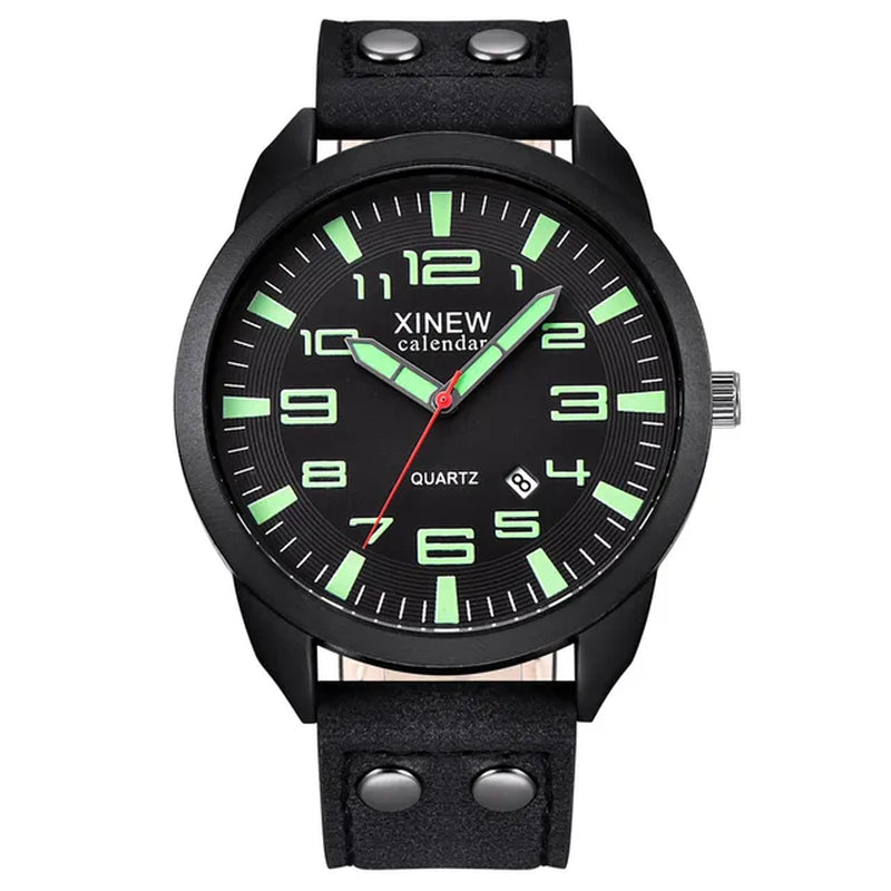 Arabic Numerals Calendar Luminous Dial Outdoor Men'S Casual Quartz Watch Leather Strap Simple Men'S Watch