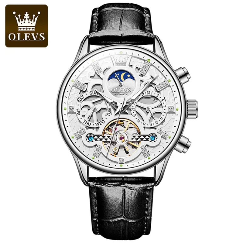 6658 Original Brand Automatic Watch for Men Hollow Out Noctiucent Skeleton Top Luxury Fashion Moon Phase Men'S Wristwatch