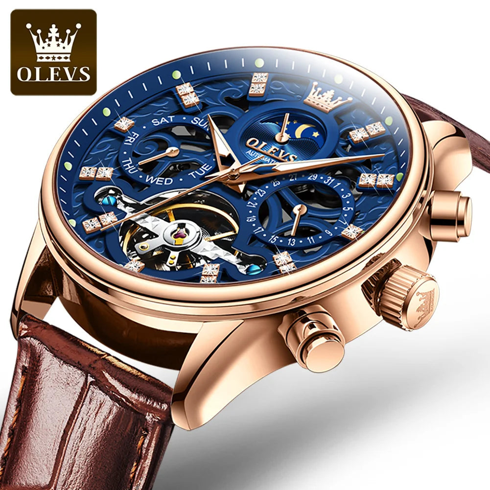 6658 Original Brand Automatic Watch for Men Hollow Out Noctiucent Skeleton Top Luxury Fashion Moon Phase Men'S Wristwatch