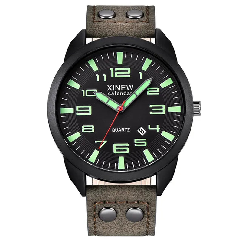 Arabic Numerals Calendar Luminous Dial Outdoor Men'S Casual Quartz Watch Leather Strap Simple Men'S Watch