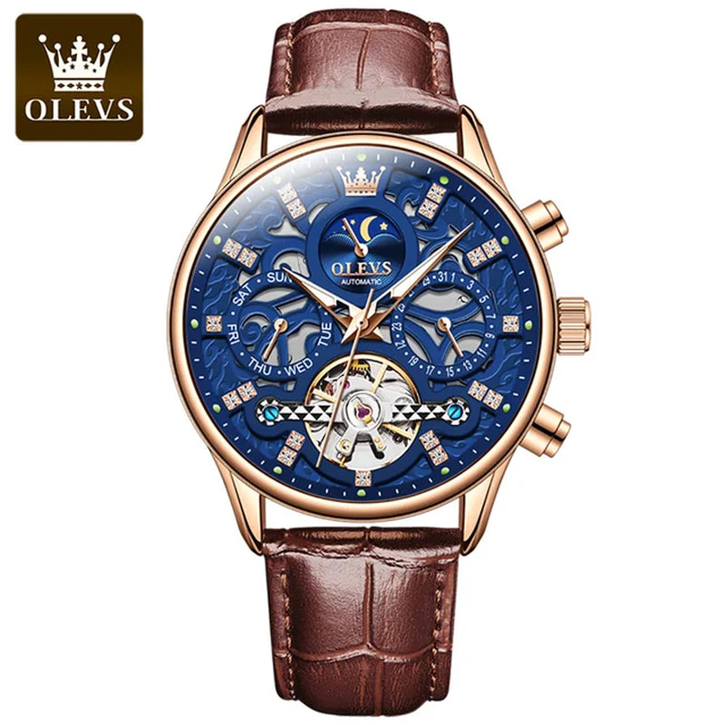 6658 Original Brand Automatic Watch for Men Hollow Out Noctiucent Skeleton Top Luxury Fashion Moon Phase Men'S Wristwatch