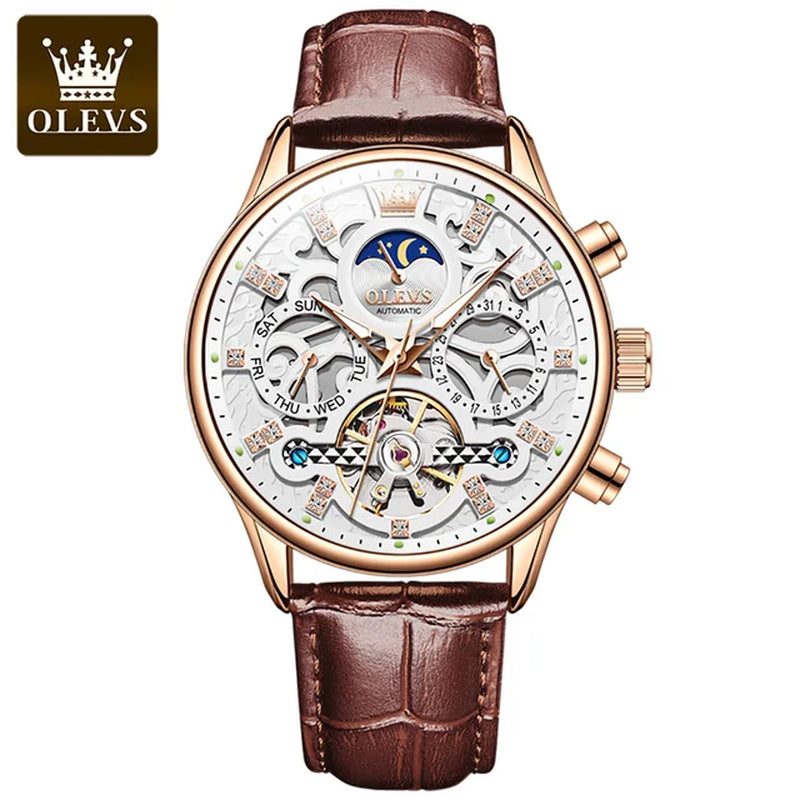 6658 Original Brand Automatic Watch for Men Hollow Out Noctiucent Skeleton Top Luxury Fashion Moon Phase Men'S Wristwatch