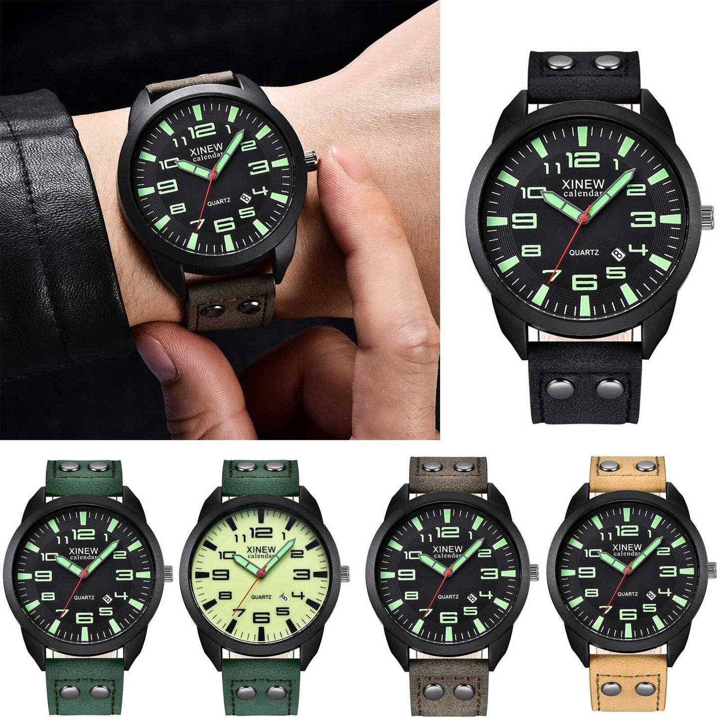 Arabic Numerals Calendar Luminous Dial Outdoor Men'S Casual Quartz Watch Leather Strap Simple Men'S Watch