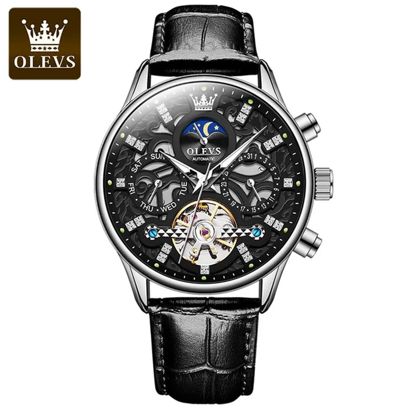 6658 Original Brand Automatic Watch for Men Hollow Out Noctiucent Skeleton Top Luxury Fashion Moon Phase Men'S Wristwatch