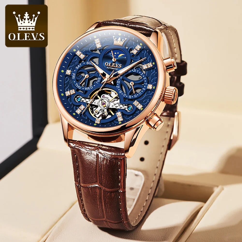 6658 Original Brand Automatic Watch for Men Hollow Out Noctiucent Skeleton Top Luxury Fashion Moon Phase Men'S Wristwatch