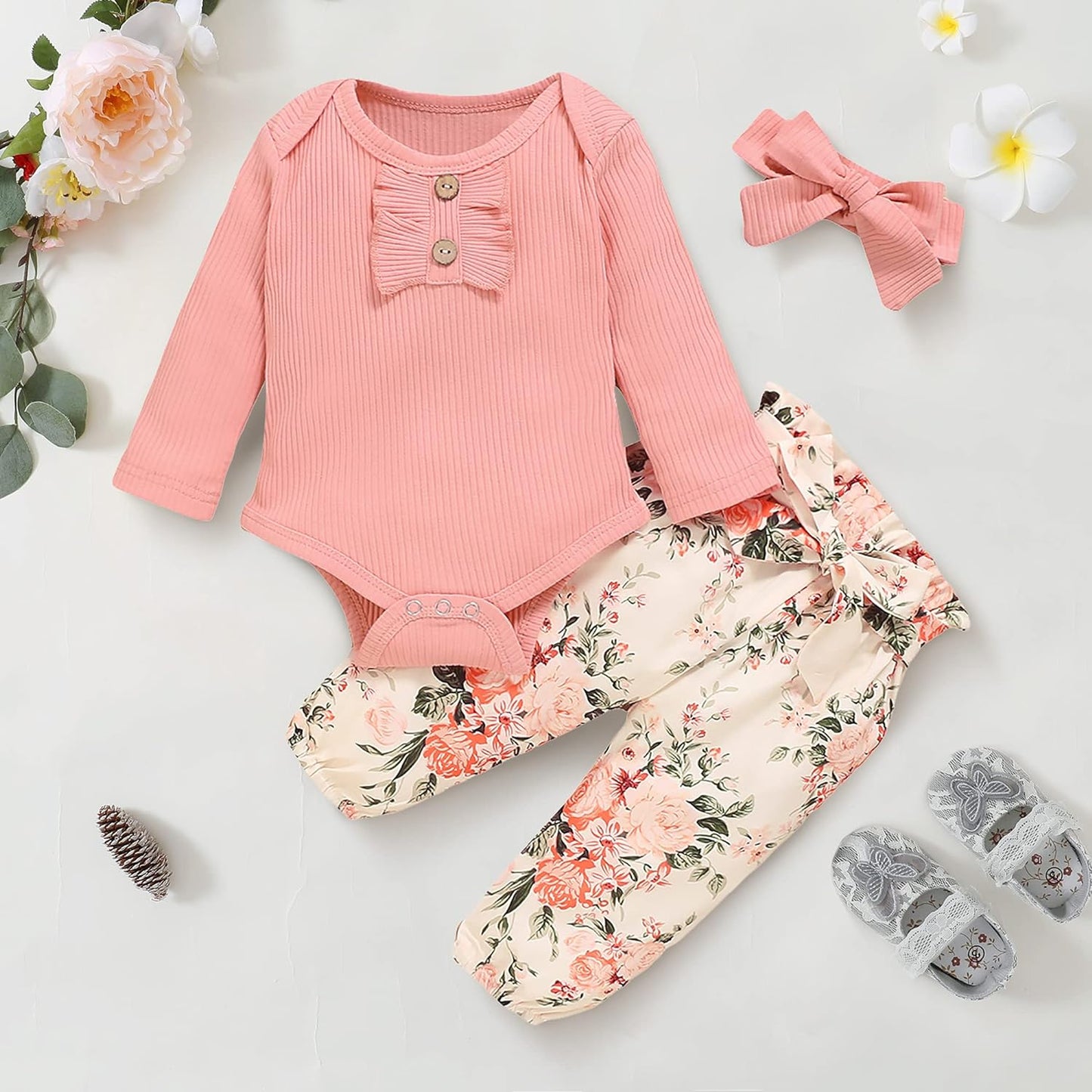 Newborn Infant Baby Girl Clothes Romper Pants Set Cotton Floral Outfits Baby Clothes for Girls