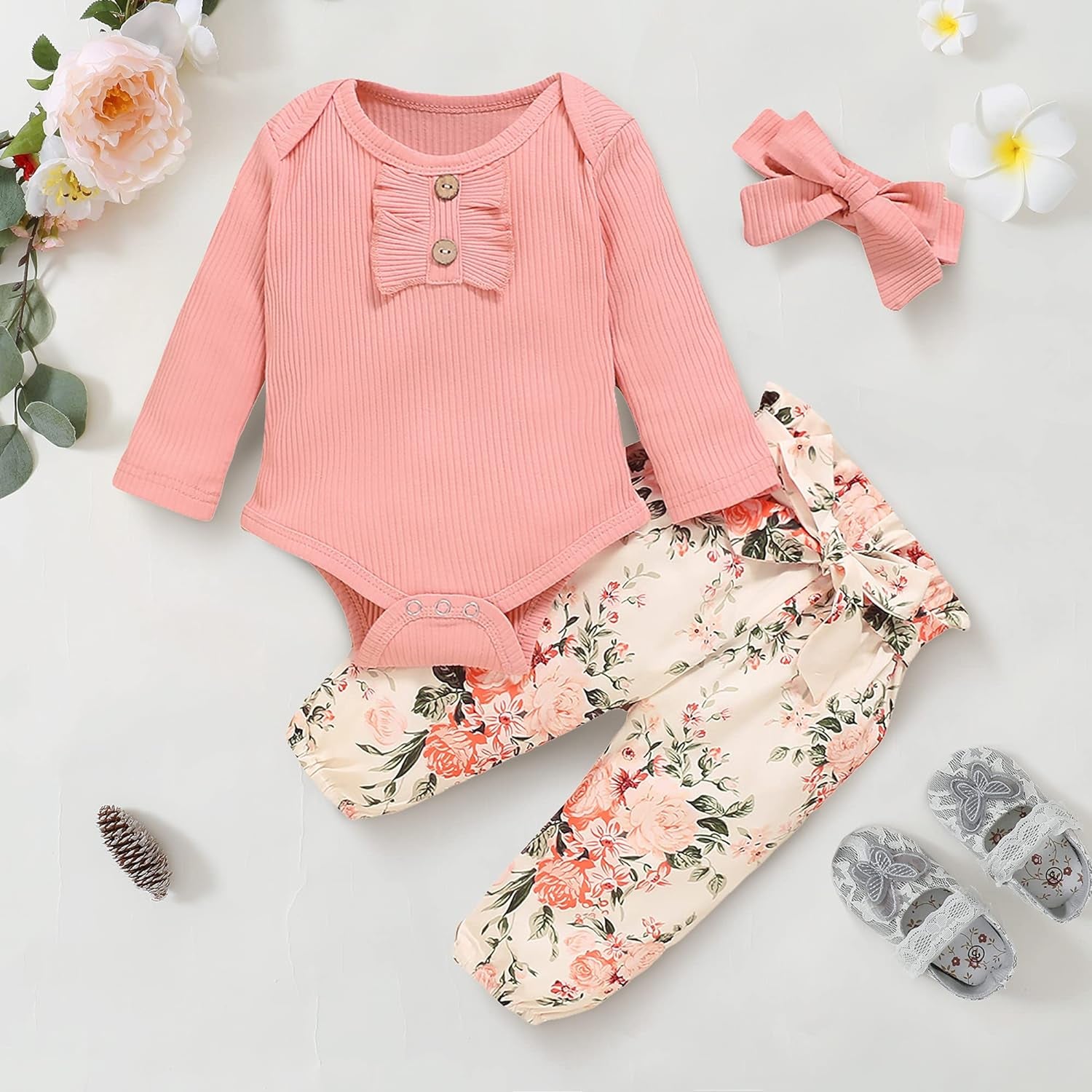 Newborn Infant Baby Girl Clothes Romper Pants Set Cotton Floral Outfits Baby Clothes for Girls