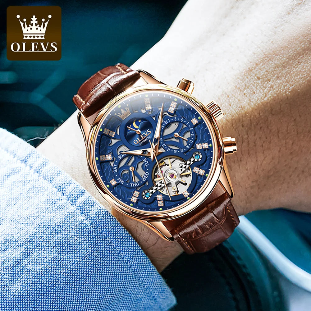 6658 Original Brand Automatic Watch for Men Hollow Out Noctiucent Skeleton Top Luxury Fashion Moon Phase Men'S Wristwatch
