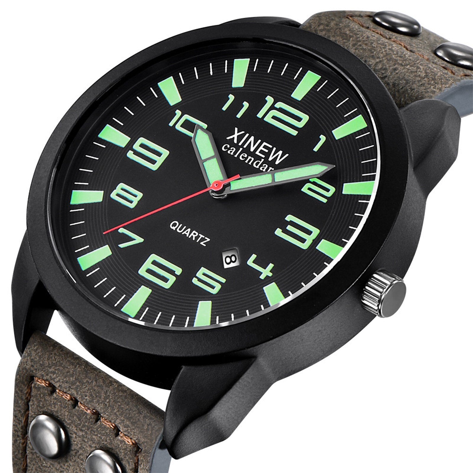 Arabic Numerals Calendar Luminous Dial Outdoor Men'S Casual Quartz Watch Leather Strap Simple Men'S Watch