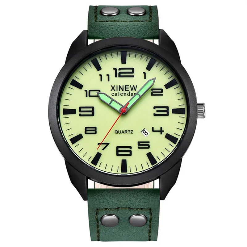 Arabic Numerals Calendar Luminous Dial Outdoor Men'S Casual Quartz Watch Leather Strap Simple Men'S Watch