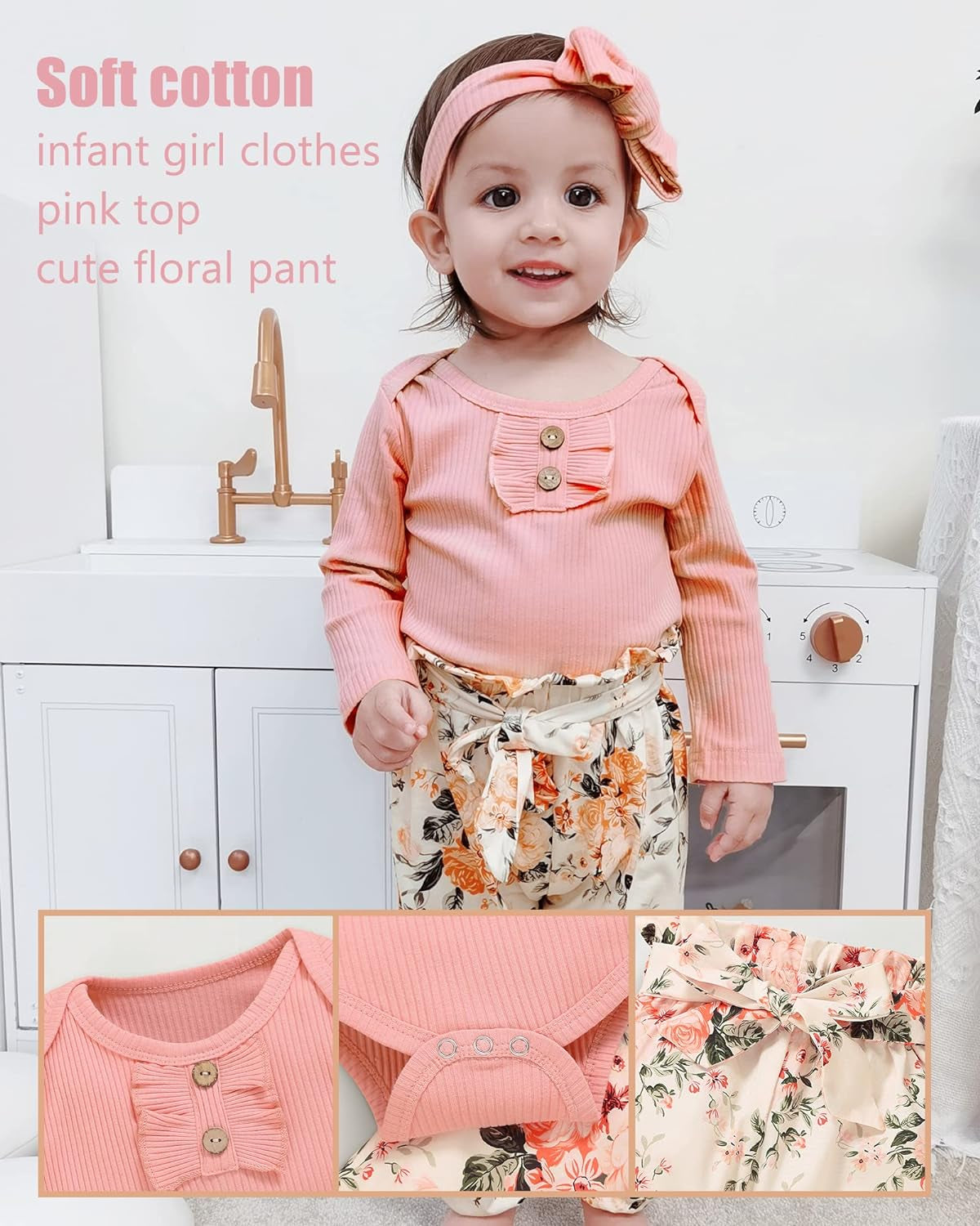 Newborn Infant Baby Girl Clothes Romper Pants Set Cotton Floral Outfits Baby Clothes for Girls